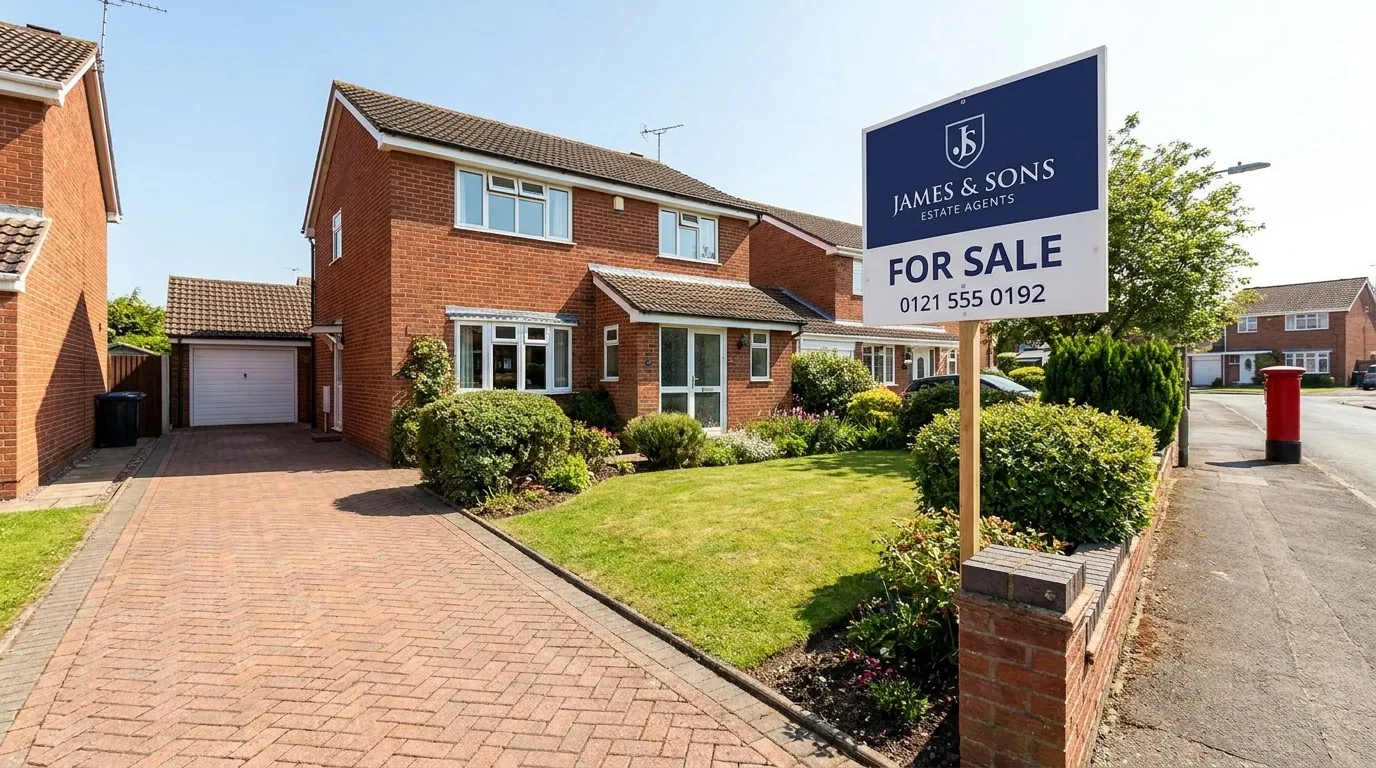 A house with a For Sale board and a freshly cleaned driveway boosting kerb appeal